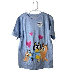 Bluey Valentines Heart Healer Family Blue Youth T Shirt NEW Sz M, L & XL